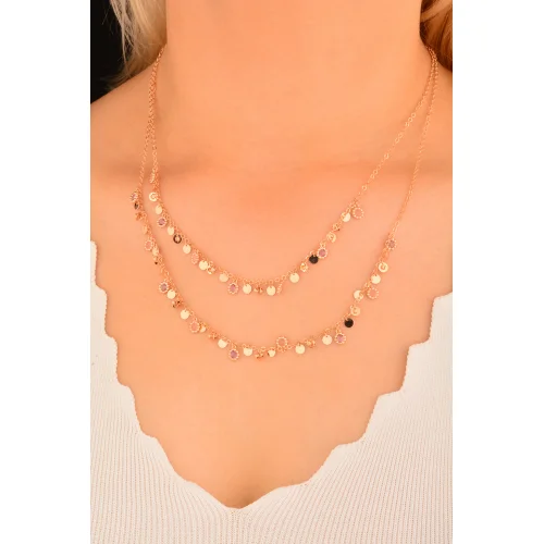 Cebeci 14 Ayar Pul Sıralı Rose Altın Kolye