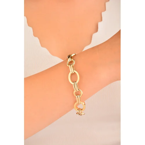 Cebeci 14 Ayar Renkli Halkalı Altın Bileklik