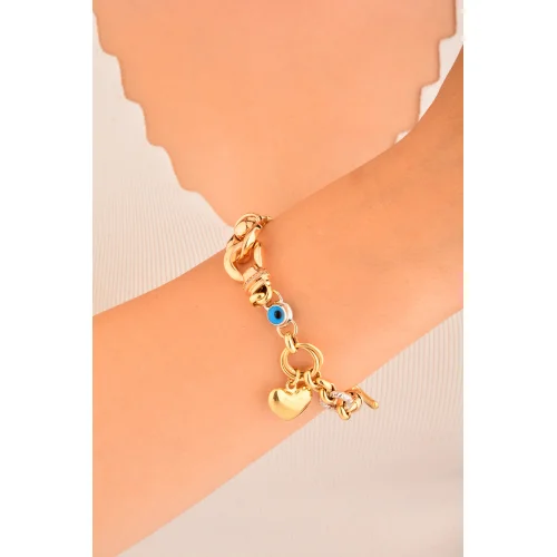 Cebeci 14 Ayar Renkli Kalpli Altın Bileklik