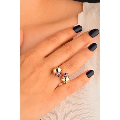 Cebeci 14 Ayar Renkli Taşlı Altın Yüzük