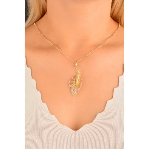 Cebeci 14 Ayar Renkli Yaprak Altın Kolye