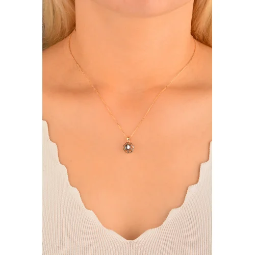 Cebeci 14 Ayar Rose Tek Taşlı Altın Kolye