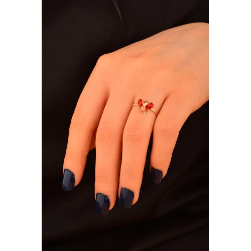 Cebeci 14 Ayar Rose Uğur Böceği Yüzük