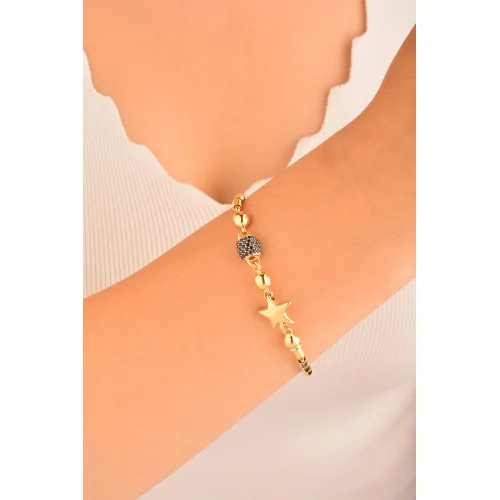 Cebeci 14 Ayar Siyah Pupa Altın Bileklik