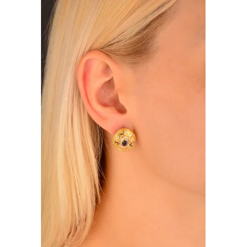 Cebeci 14 Ayar Siyah Taşlı Altın Küpe