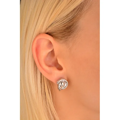 Cebeci 14 Ayar Taşlı Beyaz Altın Küpe