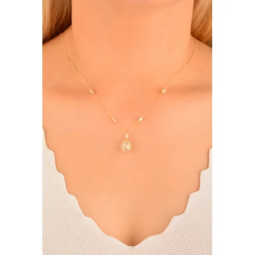 Cebeci 14 Ayar Taşlı Top Altın Kolye