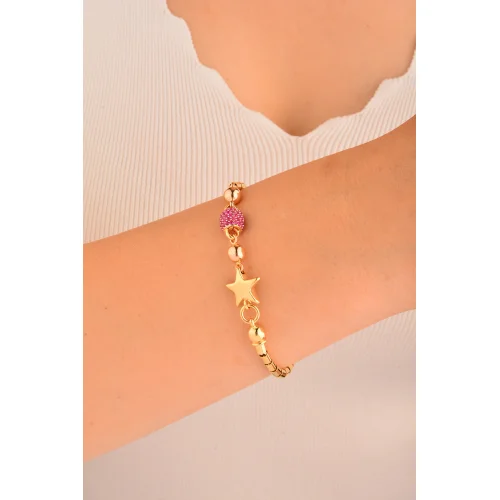 Cebeci 14 Ayar Yıldızlı Top Altın Bileklik