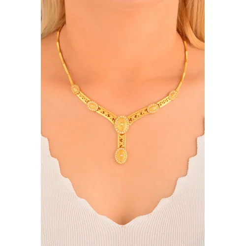 Cebeci 22 Ayar Taşlı Altın Gerdanlık