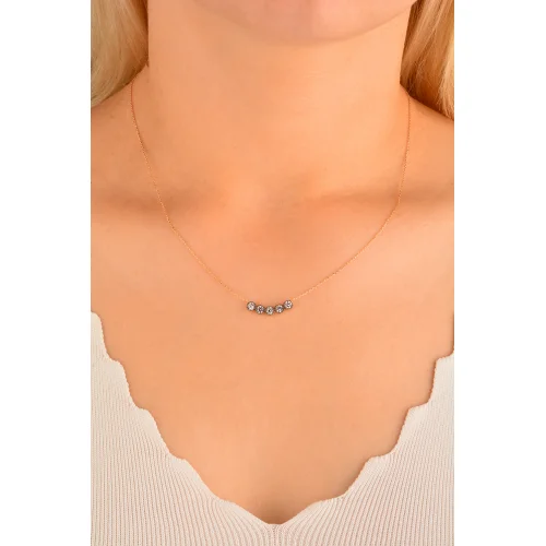 Cebeci 14 Ayar Sıra Taşlı Rose Altın Kolye