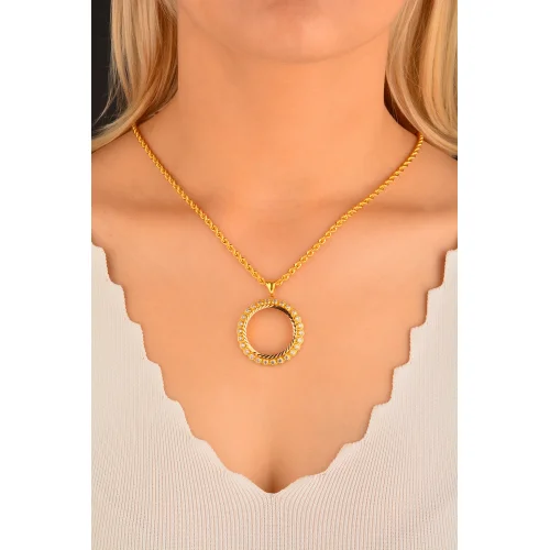 Cebeci 14 Ayar Taşlı Çerçeve Altın Kolye Ucu