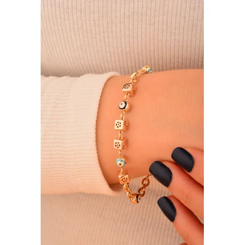 Cebeci Cubo Nazar Boncuklu 14 Ayar Altın Bileklik