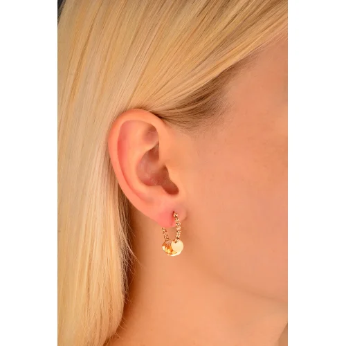 Cebeci 14 Ayar Dorika Pullu Halka Altın Küpe