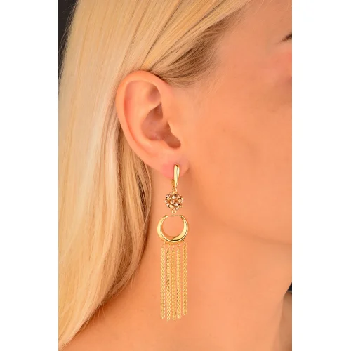 Dorika Toplu Sallantılı Altın Küpe