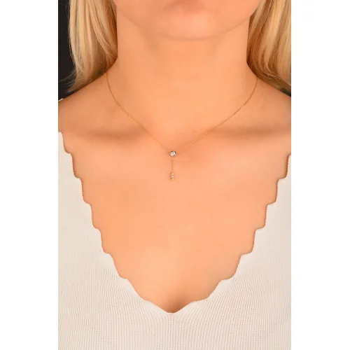 Cebeci 14 Ayar Dorika Taşlı Altın Kolye