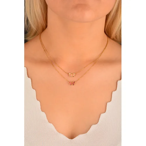 Cebeci 14 Ayar Çift Kelebekli Altın Kolye