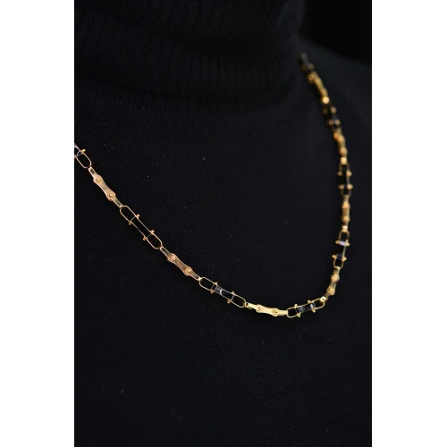 Erkek Siyah Detaylı Zincir Altın Kolye