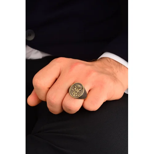 Cebeci 14 Ayar Erkek Siyah Taşlı  Altın Yüzük