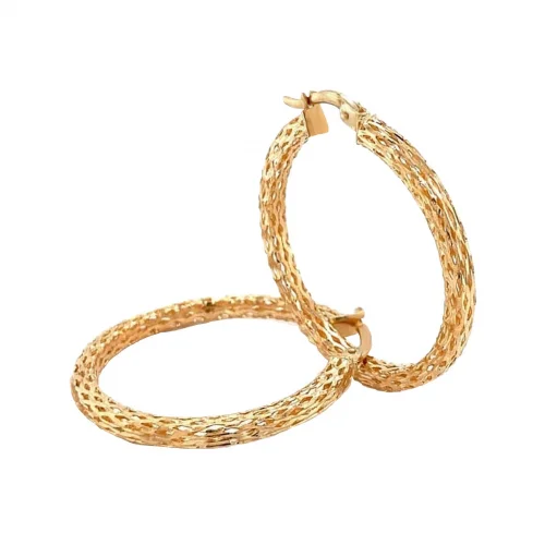 Cebeci 14 Ayar İşlemeli Halka Altın Küpe