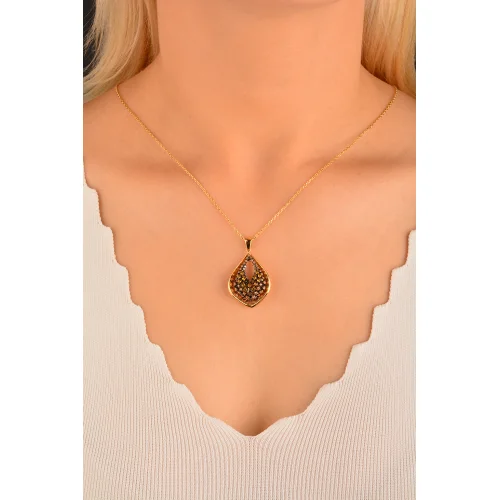 Cebeci 14 Ayar Kahve Taşlı Altın Kolye