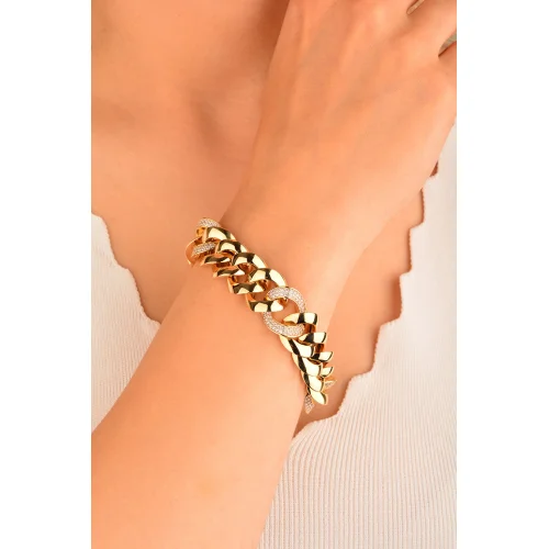 Cebeci 14 Ayar Taşlı Zincir Altın Bileklik