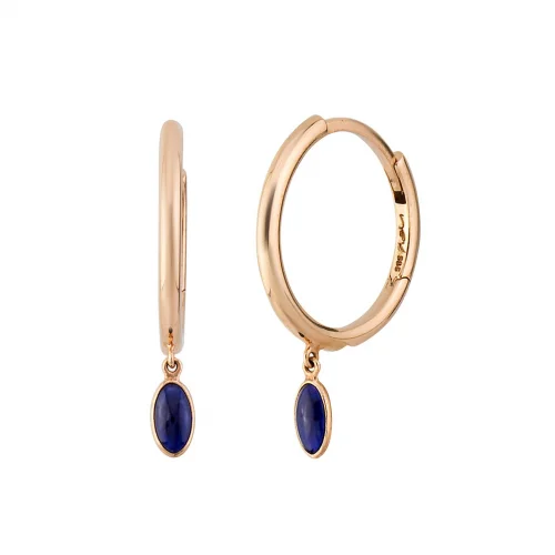 Cebeci 14 Ayar Lacivert Taş Rose Halka Altın Küpe