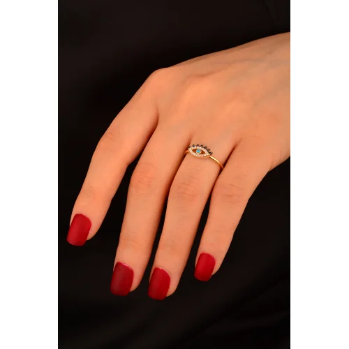 Cebeci 14 Ayar Mavi Göz Kirpik Altın Yüzük