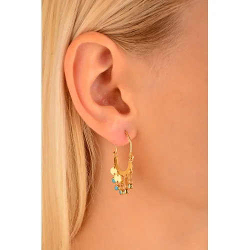 Cebeci 14 Ayar Mavi Taş Sallantılı Altın Küpe