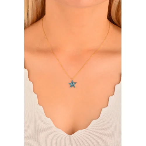 Cebeci 14 Ayar Mavi Yıldızlı Altın Kolye