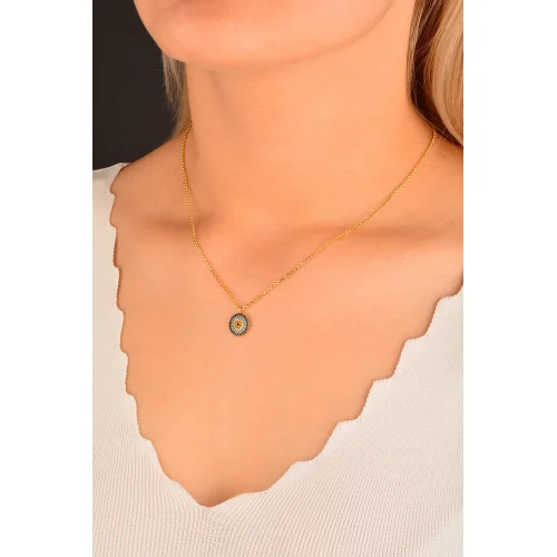 Cebeci 14 Ayar Nazarlı Taşlı Altın Kolye