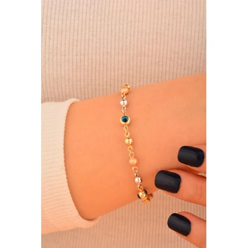 Cebeci 14 Ayar Göz Boncuklu Altın Bileklik