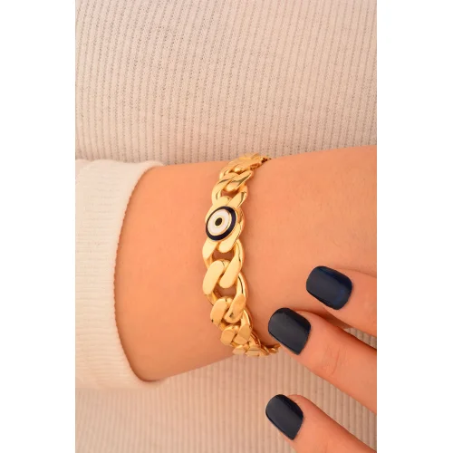 Cebeci 14 Ayar Nazarlı Kelepçe Altın Bilezik