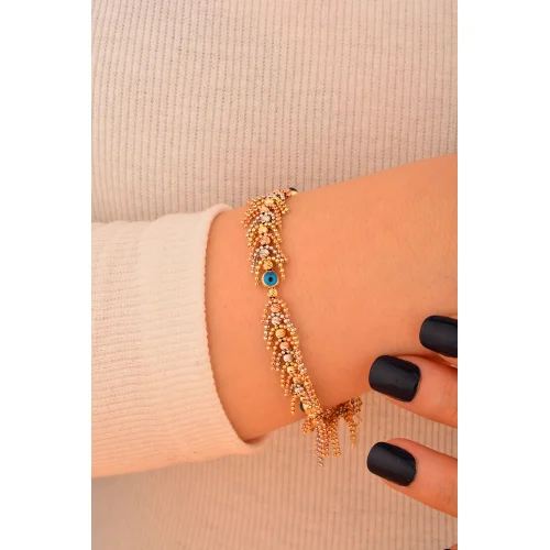 Nazarlı Renkli Kılçık Altın Bileklik