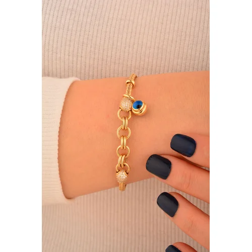 Cebeci 14 Ayar Nazar Boncuklu Altın Bileklik