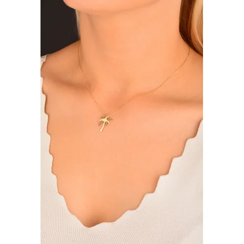 Cebeci 14 Ayar Renkli Palmiyeli Altın Kolye