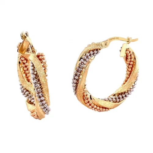 Cebeci 14 Ayar Renkli Boncuklu Halka Altın Küpe