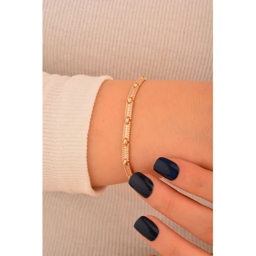 Cebeci 14 Ayar Rose Taşlı Altın Bileklik