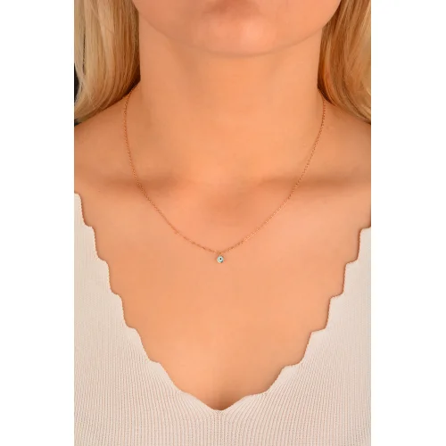 Cebeci 14 Ayar Rose Nazar Boncuklu Kolye