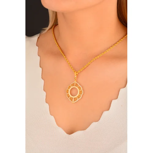 Cebeci 14 Ayar Taşlı Çerçeve Altın Kolye Ucu