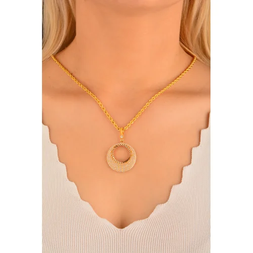 Cebeci 14 Ayar Taşlı Yuvarlak Altın Kolye Ucu