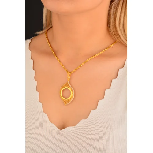 Cebeci 14 Ayar Taşlı Çerçeve Kolye Ucu