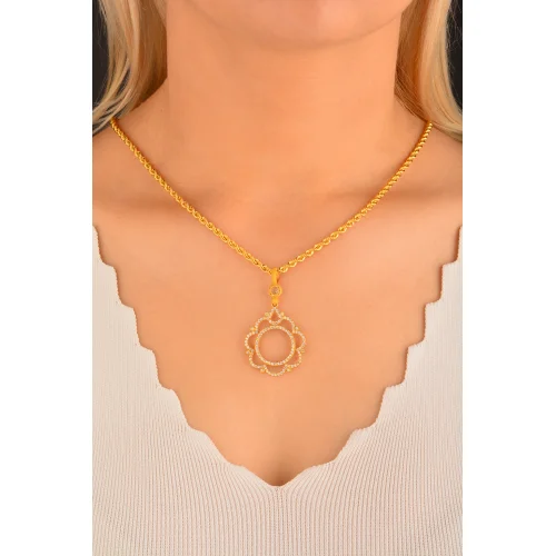 Cebeci 14 Ayar Taşlı Çiçek Altın Kolye Ucu