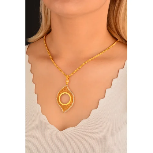 Cebeci 14 Ayar Taşlı Çerçeveli Altın Kolye Ucu