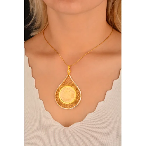 Cebeci 14 Ayar Taşlı Çeyrekli Altın Kolye Ucu