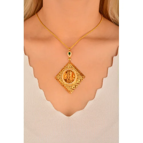 Taşlı Tuğralı Altın Kolye Ucu