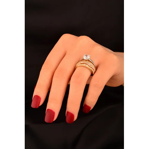 Tek Taş Taşlı Alyans 2 Li Altın Yüzük