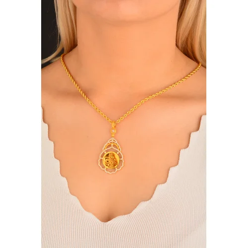 Cebeci 14 Ayar Taşlı Tuğralı Altın Kolye Ucu