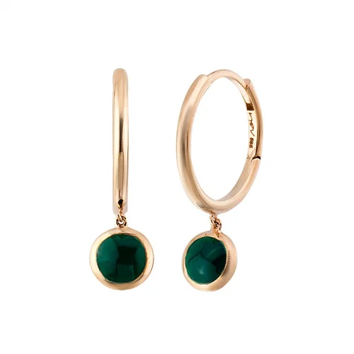 Cebeci 14 Ayar Yeşil Mineli Rose Halka Altın Küpe