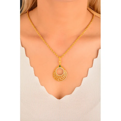 Cebeci 14 Ayar Yeşil Taşlı Çerçeve Altın Kolye Ucu