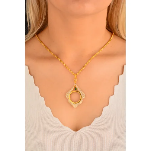 Cebeci 14 Ayar Yeşil Taşlı Çerçeve Altın Kolye Ucu